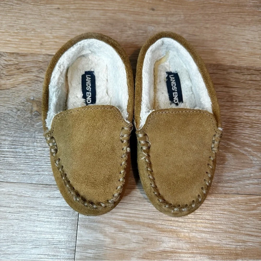 Lands' End Toddler Size 11 Tan Suede Leather Moccasin Slipper